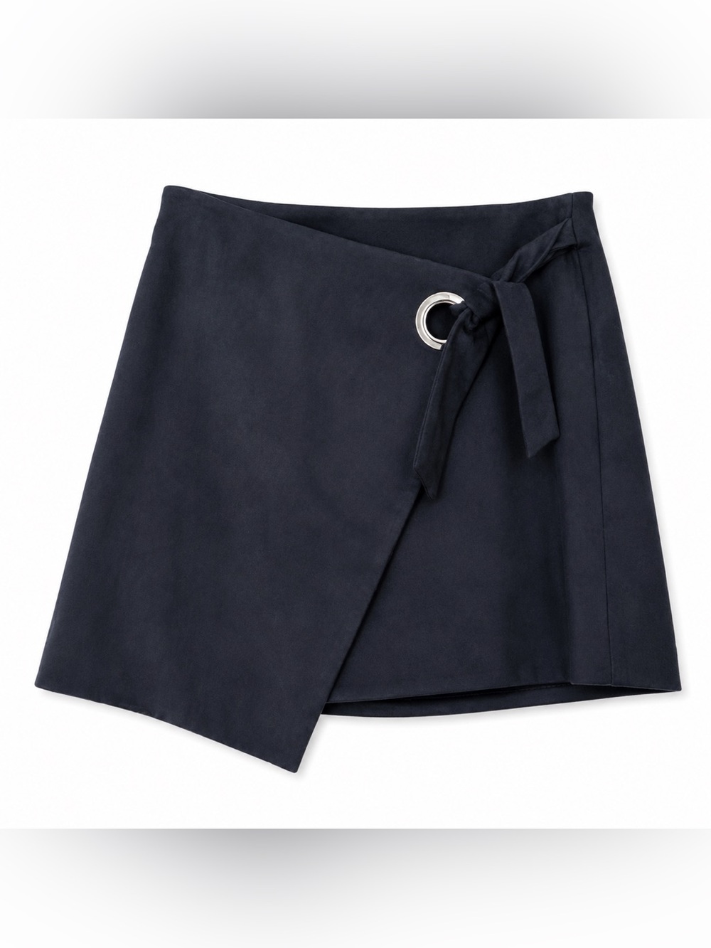 LOFT Navy Faux Suede Wrap Skirt with Silver Grommet Tie Size 8